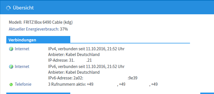 Fritz!Box 6490 Cable und Dual Stack